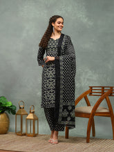 Printed Cotton Blend Kurta With Pants & Dupatta