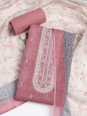 Neck Embroidered Chanderi Unstitched Suit Piece With Dupatta