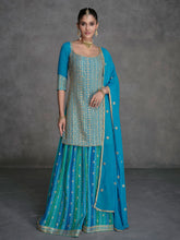 Embroidered Art Silk Suit With Plazzo & Dupatta