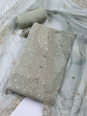 Neck Embroidered Tissue Unstitched Suit Piece With Dupatta