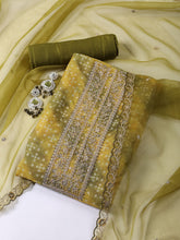 Neck Embroidered Organza Unstitched Suit With Dupatta