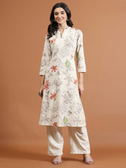 Printed Cotton Blend Kurta With Pants