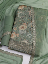 Patch Neck Art Silk Unstitched Suit With Dupatta