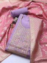 Neck Embroidery Chanderi Unstitched Suit With Dupatta