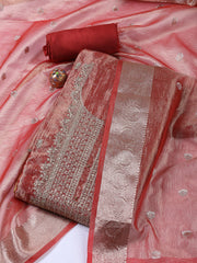 Neck Embroidered Tissue Unstitched Suit Piece With Dupatta