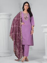 Embroidered Cotton Blend Kurta With Pants & Dupatta