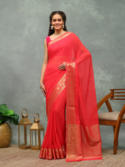 Woven Border Chiffon Woven Saree