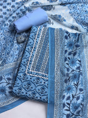 Printed Cotton Blend Unstitched Suit With Dupatta