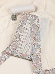 Neck Embroidered Chanderi Unstitched Suit Piece With Dupatta