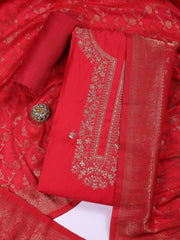 Embroidered Chanderi Unstitched Suit Piece With Dupatta