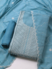 Embroidered Art Silk Unstitched Suit Piece With Dupatta