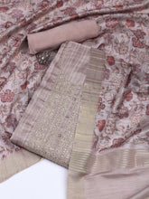 Neck Embroidery Art Tussar Unstitched Suit With Dupatta