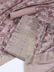 Neck Embroidery Art Tussar Unstitched Suit With Dupatta