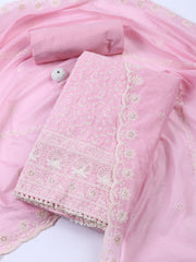 Embroidered Chanderi Unstitched Suit With Dupatta
