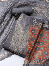 Neck Embroidered Tussar Unstitched Suit Piece With Dupatta