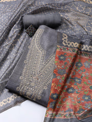 Neck Embroidered Tussar Unstitched Suit Piece With Dupatta