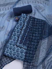 Printed Cotton Blend Unstitched Suit With Dupatta