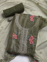 Neck Embroidery Organza Unstitched Suit Piece With Dupatta