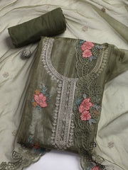 Neck Embroidery Organza Unstitched Suit Piece With Dupatta