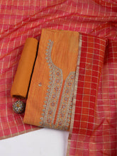 Neck Embroidered Cotton Blend Unstitched Suit With Dupatta