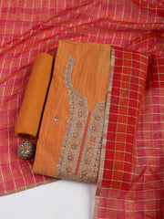 Neck Embroidered Cotton Blend Unstitched Suit With Dupatta