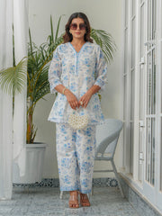 Printed & Lace Work Cotton Blend Shirt With Pant
