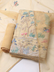 Neck Embroidered Organza Unstitched Suit Piece With Dupatta