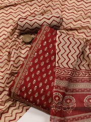 Printed Cotton Blend Unstitched Suit With Dupatta