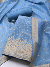 Embroidered Art Silk Unstitched Suit Piece With Dupatta