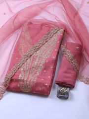 Neck Embroidery Chanderi Unstitched Suit With Dupatta