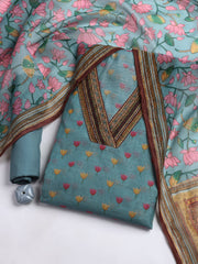 Neck Patti Chanderi Unstitched Suit With Dupatta