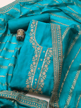 Neck Embroidery Chanderi Unstitched Suit With Dupatta