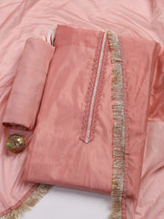 Patch Neck Organza Unstitched Suit Piece With Dupatta