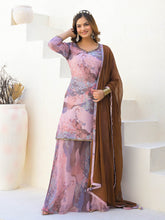 Neck Embroidery Georgette Kurta With Sharara And Dupatta
