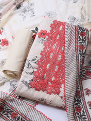 Patch Neck Cotton Blend Unstitched Suit Piece With Dupatta