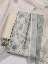 Patch Neck Linen Unstitched Suit Piece With Dupatta