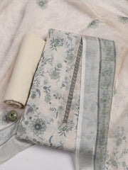 Patch Neck Linen Unstitched Suit Piece With Dupatta