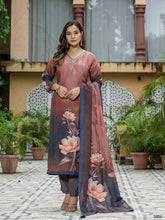 Printed Embroidered Art Silk Kurta With Pants & Dupatta