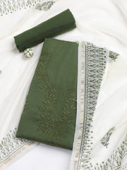 Neck Embroidered Cotton Blend Unstitched Suit With Dupatta