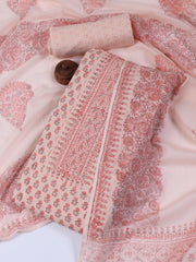 Neck Work Cotton Blend Unstitched Suit With Dupatta