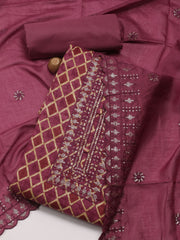 Neck Embroidered Cotton Unstitched Suit Piece With Dupatta