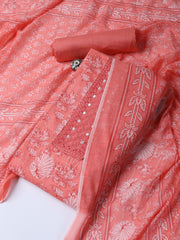 Neck Woek Cotton Blend Unstitched Suit With Dupatta