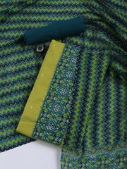 Neck Mirror Work Cotton Blend Unstitched Suit With Dupatta