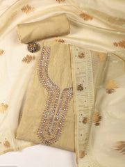 Neck Embroidery Chanderi Unstitched Suit With Dupatta