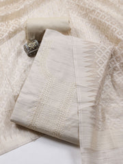 Neck Embroidered Chanderi Unstitched Suit Piece With Dupatta