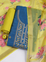 Neck Embroidered Cotton Blend Unstitched Suit With Dupatta