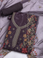 Neck Embroidery Organza Unstitched Suit Piece With Dupatta