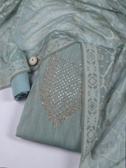 Neck Embroidery Chanderi Unstitched Suit With Dupatta