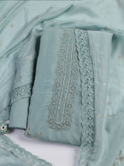 Embroidery Linen Unstitched Suit With Dupatta
