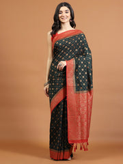 Zari Border Booti Art Silk Woven Saree